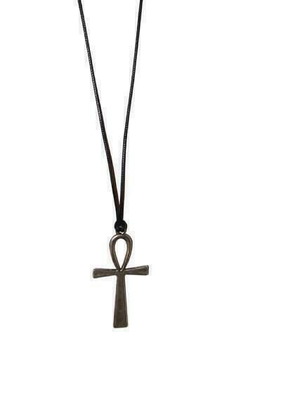 Handmade necklace Key of Life-Ankh with leather cord and silver Ankh cross