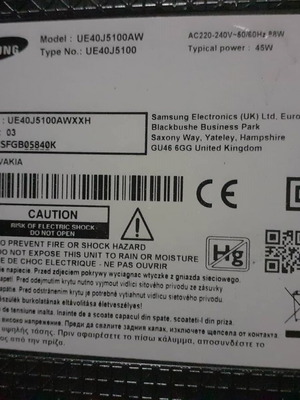Samsung UE40J5100AW πλακέτες μεταχειρισμένες για τηλεόραση 40” με σπασμένη οθόνη