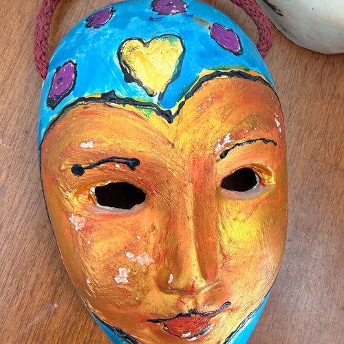 Handmade masks set of 3 used, colorful painted