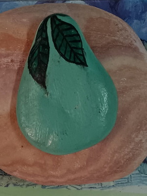 Handmade decorative stone painted like a pear like new