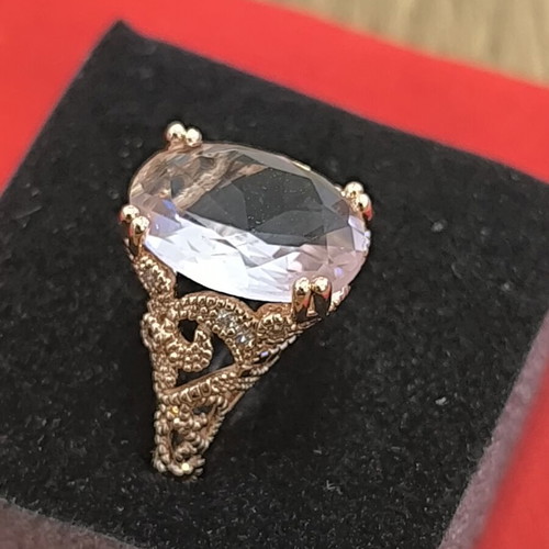 Vintage style silver 925 ring with large pink stone, luxury statement