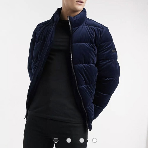 DKNY Velvet Puffer Jacket used men's size L, dark blue