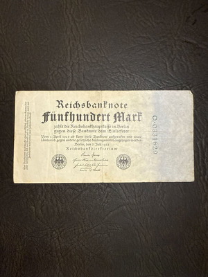 German Reichsbanknote 500 Mark 1922 collectible banknote