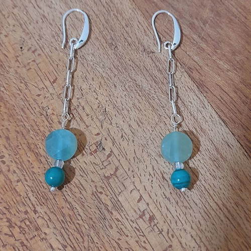 Silver earrings 925 with malachite semi-precious stones new