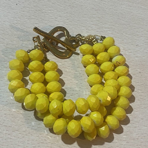 Triple bracelet with yellow crystals new handmade women's