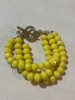 Triple bracelet with yellow crystals new handmade women's