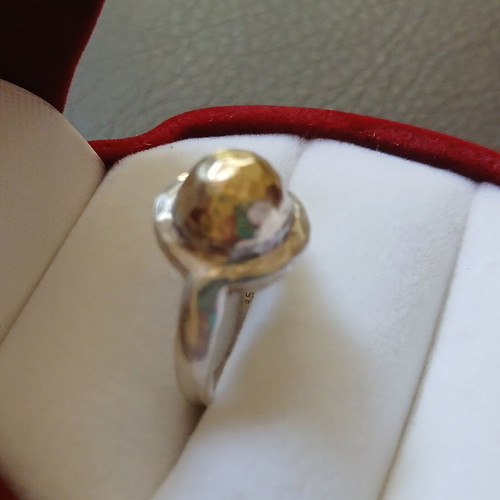 925 Silver Gold Hammered Ring like new