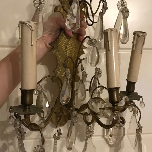 Louis XV style wall lights used with crystals set of 2