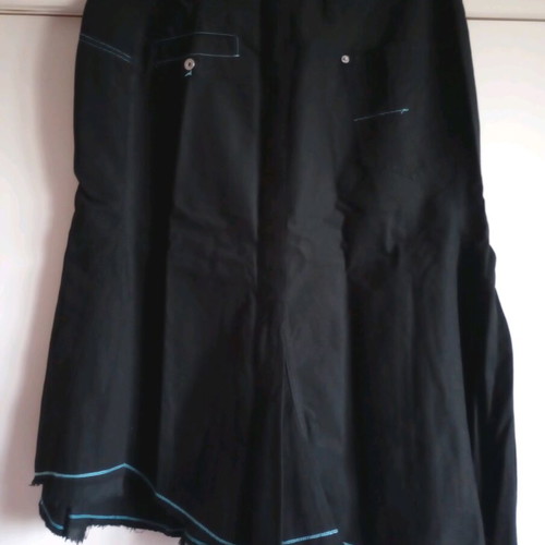 Midi Black Skirt Gaudì with Blue Stitching & Grunge/Raw Finish - Style & Statement