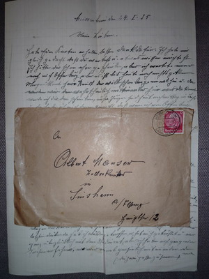 Germany Reich 1935 envelope with stamp and genuine content new