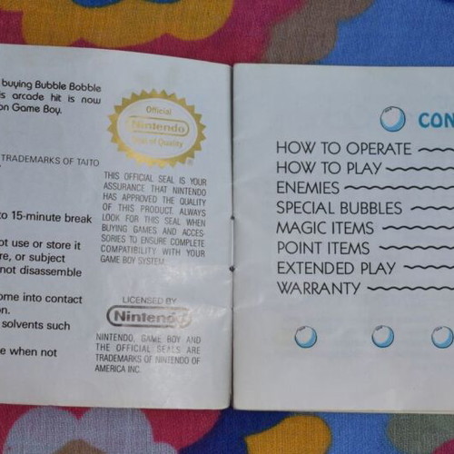 Bubble Bobble Game Boy used with manual, English