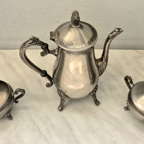 Vintage tea and coffee set used, 3 pieces silver color