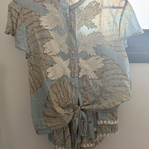 Summer set blouse and skirt like new, blue and beige, size M/L
