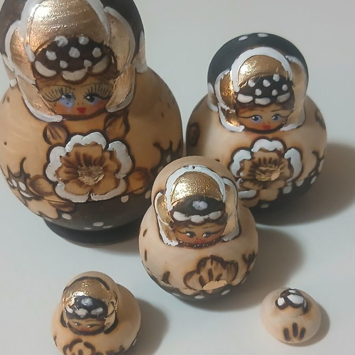 Handmade Wooden Russian Matryoshka Doll Set of 5 with Gold Details