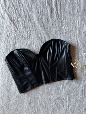 Zara μαύρος δερμάτινος κορσές από faux leather σαν καινούργιος