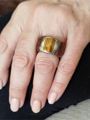 Leather ring with tiger eye used, 925 silver