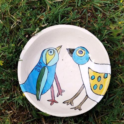 Handmade ceramic bowl used, hand-painted