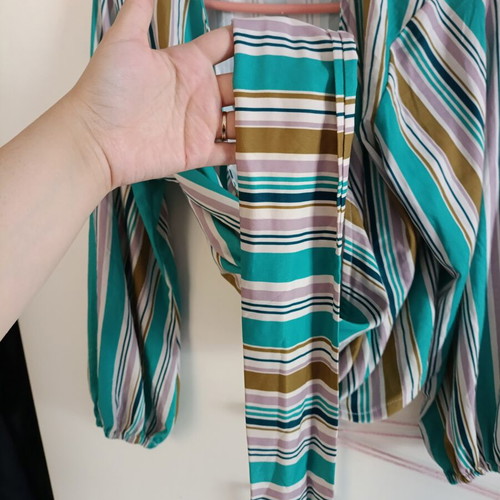Feel Cute Cropped Wrap Striped Blouse size M like new, multicolor