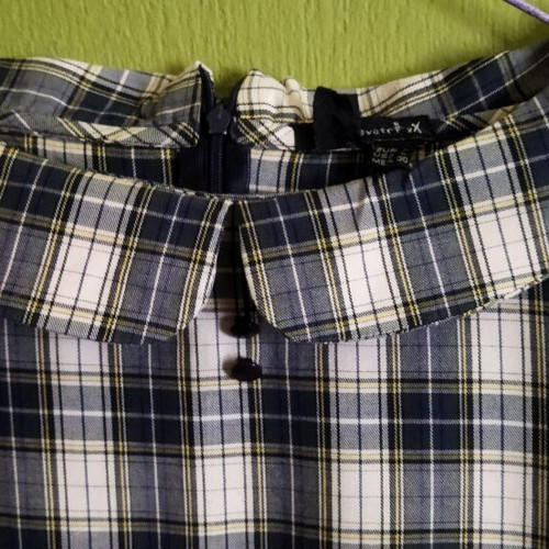 Mini dress used, cotton, with collar and puff sleeve, size L