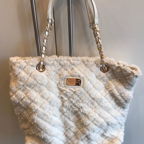 Tally Weil cream fur shoulder bag like new with gold chains