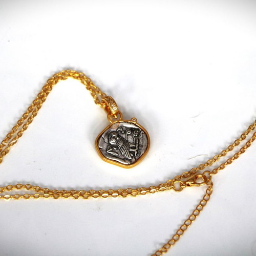 Tetradrachm Athena Owl New Silver Replica Pendant with Chain