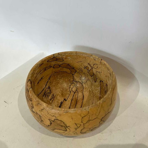 Vintage handmade wooden bowl from beech wood with spalted design used