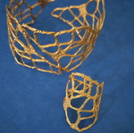 Handmade wire knit bracelet and ring set gold color new