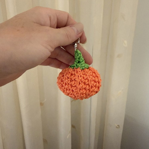 Handmade pumpkin keychain new, green and orange