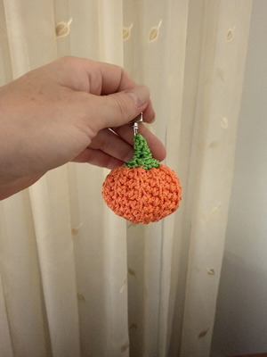 Handmade pumpkin keychain new, green and orange