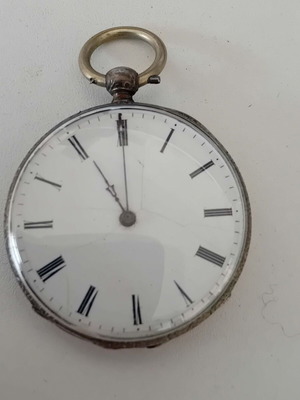 Large antique silver-plated pocket watch used with pendant