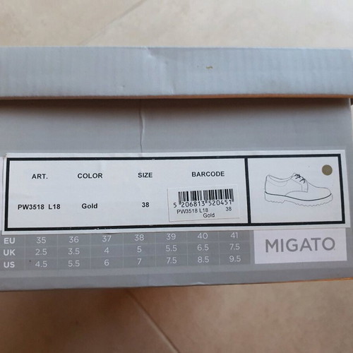 Migato Oxford shoes new, broken gold color, synthetic leather