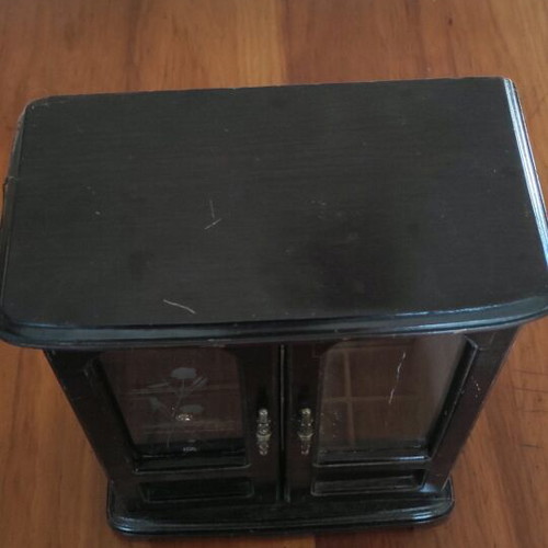 Jewelry cabinet used, wooden with wind-up music box