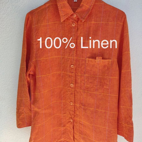 Cassani 100% linen checked orange shirt small 36 used