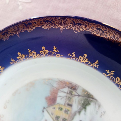 Limoges France collectible plate used with winter landscape and 22K gold