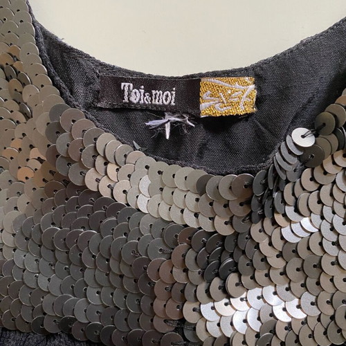 Toi&Moi blouse with sequins silk like new, black, size S