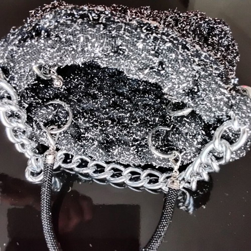 Handmade knitted handbag new with silver chain