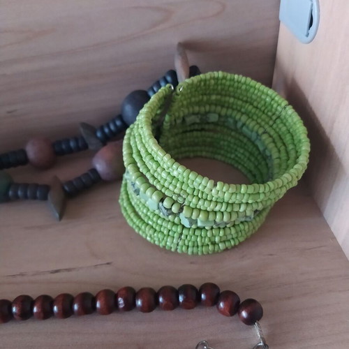 Wooden necklaces and bracelet pack used with green beads