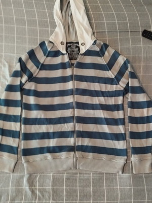 Zippered cardigan used, gray and blue, size XXL