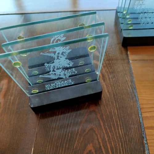 Famous Grouse glass coasters set like new, 11 pieces