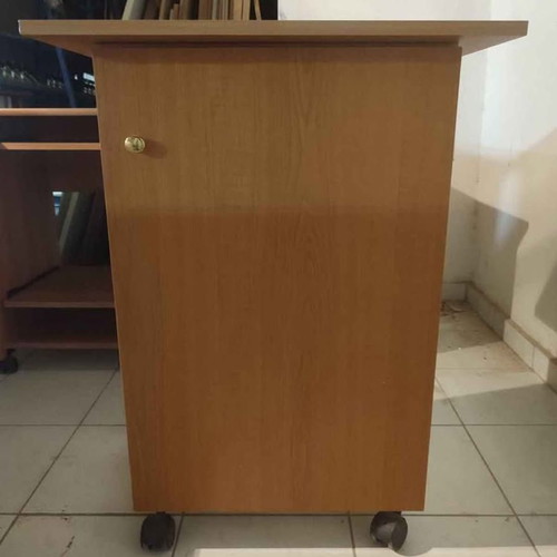 Office cabinet with cupboard and shelves, like new, brown melamine, with wheels