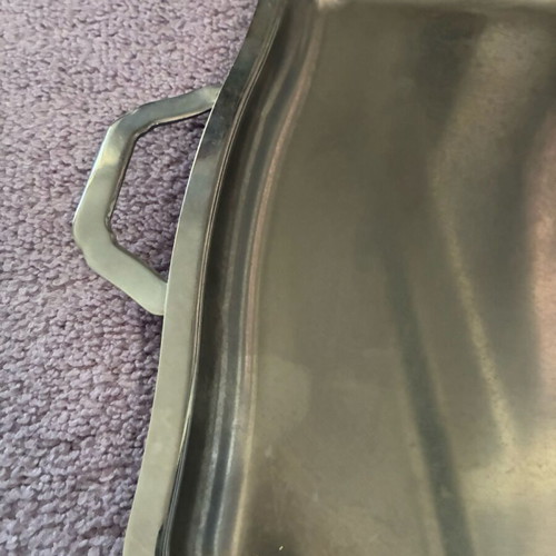 Inox 18/10 large vintage tray used, made in France
