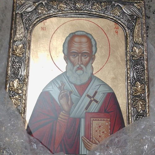 Saint Nicholas icon, authentic Byzantine silver and gold replica