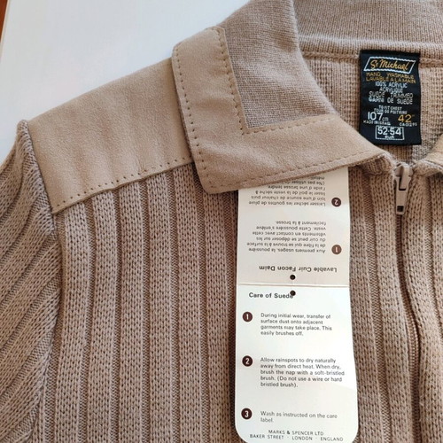Vintage St. Michael cardigan medium beige acrylic with suede details like new
