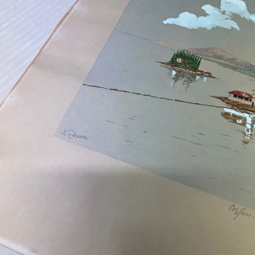 Corfu watercolour painting used artwork