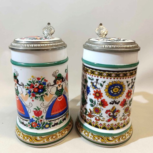 Original BMF Bierseidel two large beer mugs with opaline lid like new