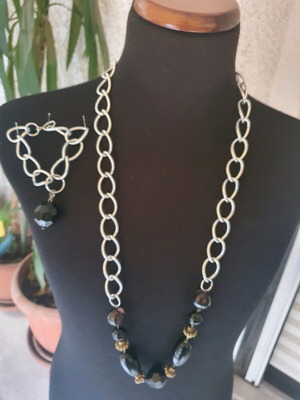 Σετ κολιέ και βραχιόλι καινούργιο, μαύρο και ασημί