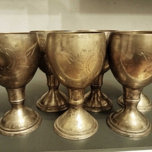 Vintage wine glasses used, set of 6, silver-plated brass