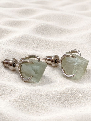 Handmade earrings from silver-plated bronze and raw fluorite, new