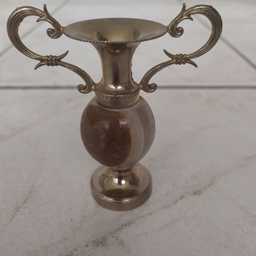 Decorative amphorae set of 3 from brass and onyx like new