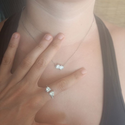 Swarovski double heart necklace and ring set, silver